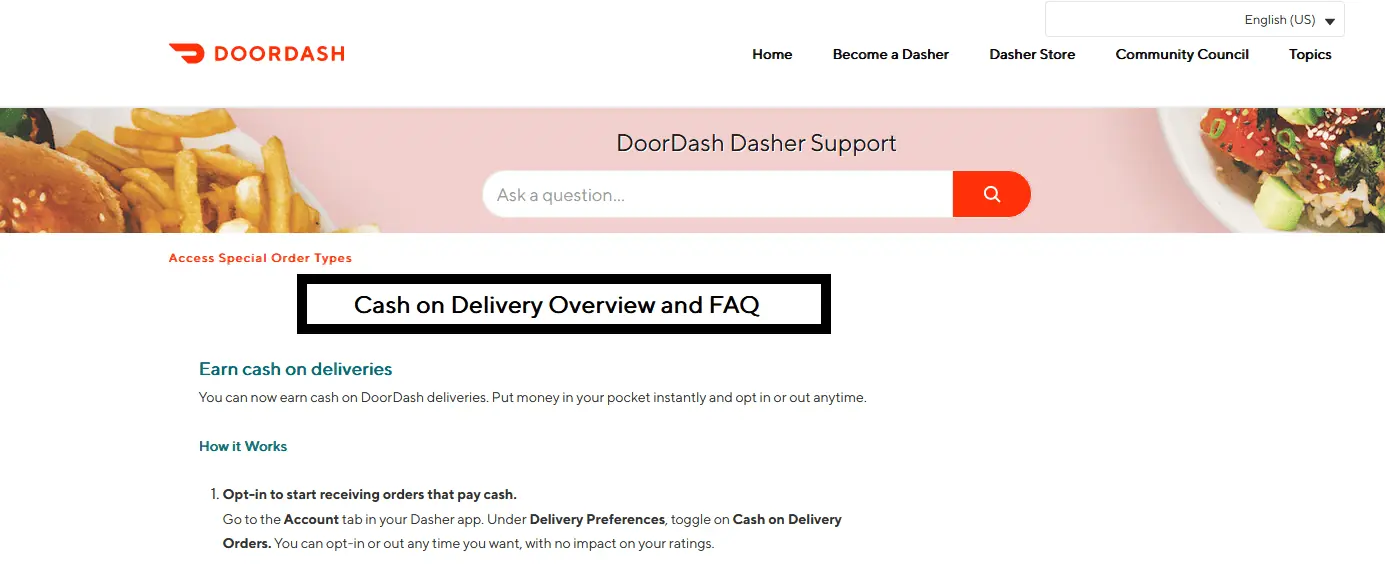 doordash accepts cash screenshot from website