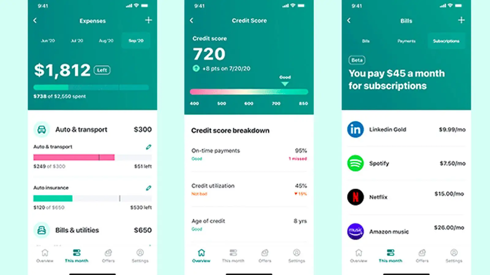 mint budget software screenshot