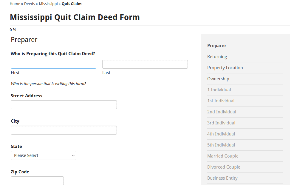 Mississippi Quit Claim Deed Form