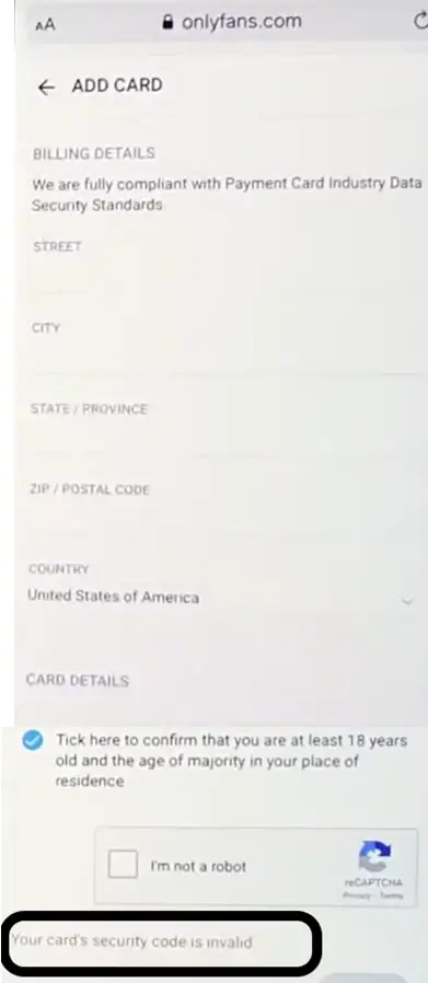 onlyfans amex card added error