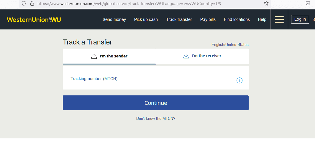 how to track Western Union order page