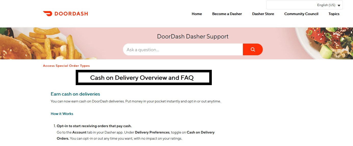 doordash accepts cash screenshot from website
