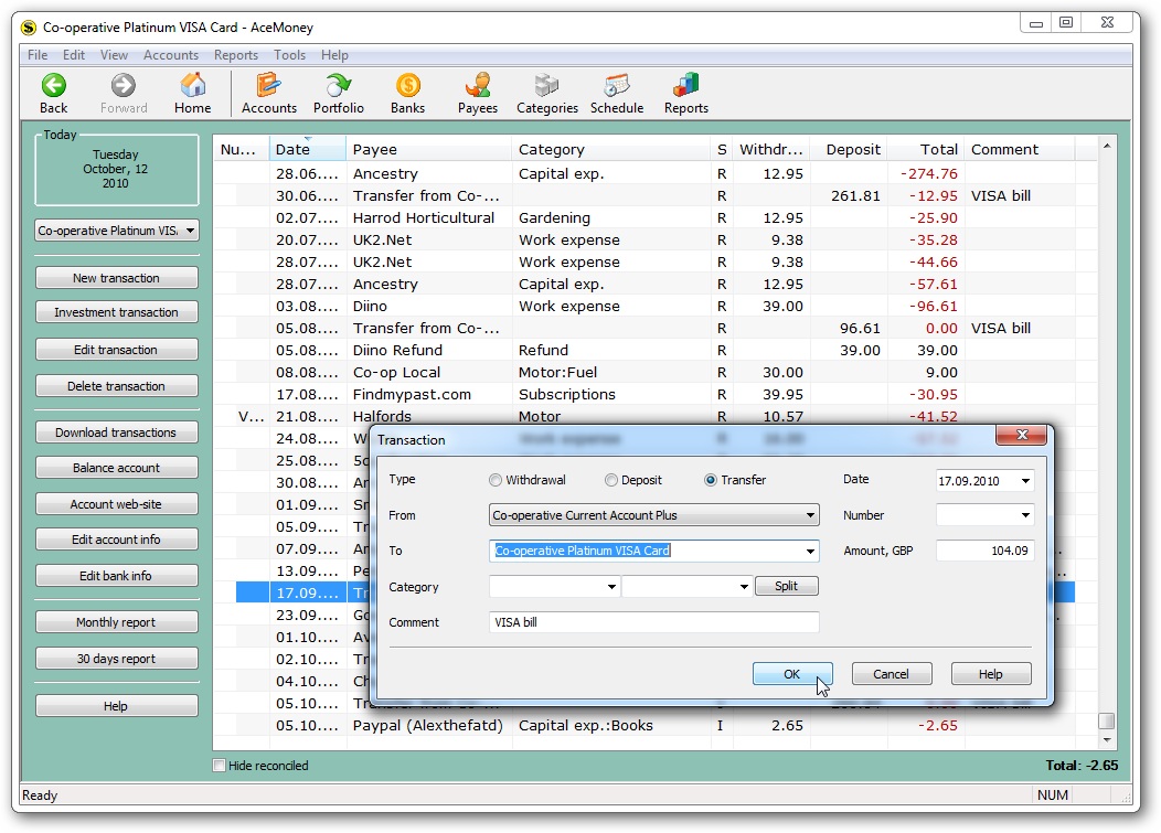 ace money light budget software