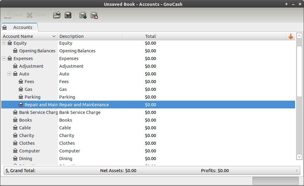 gnucash budget software screenshot