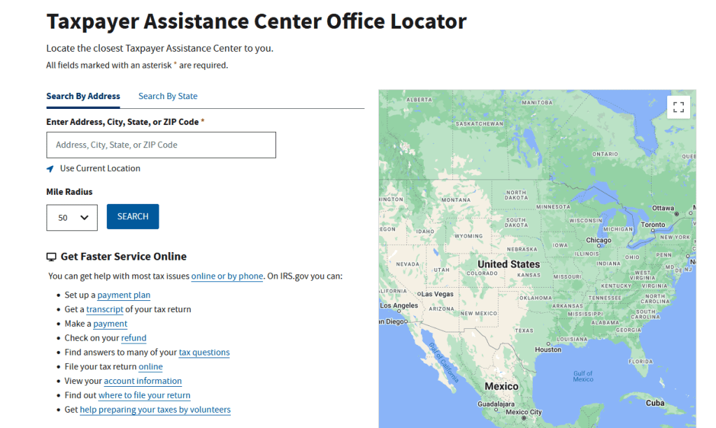 Taxpayer Assistance Center Office Locator screenshot