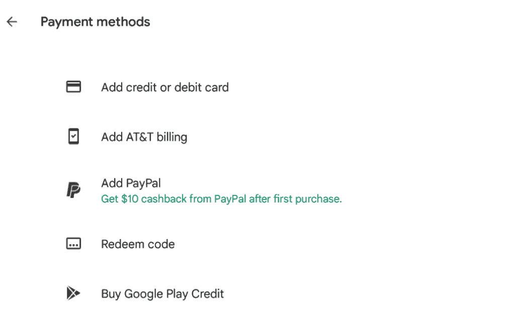 google play payment options