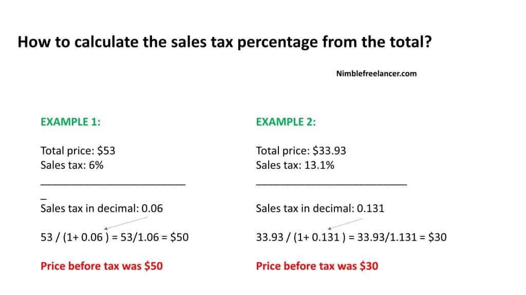 how to calculate sales tax backwards from total