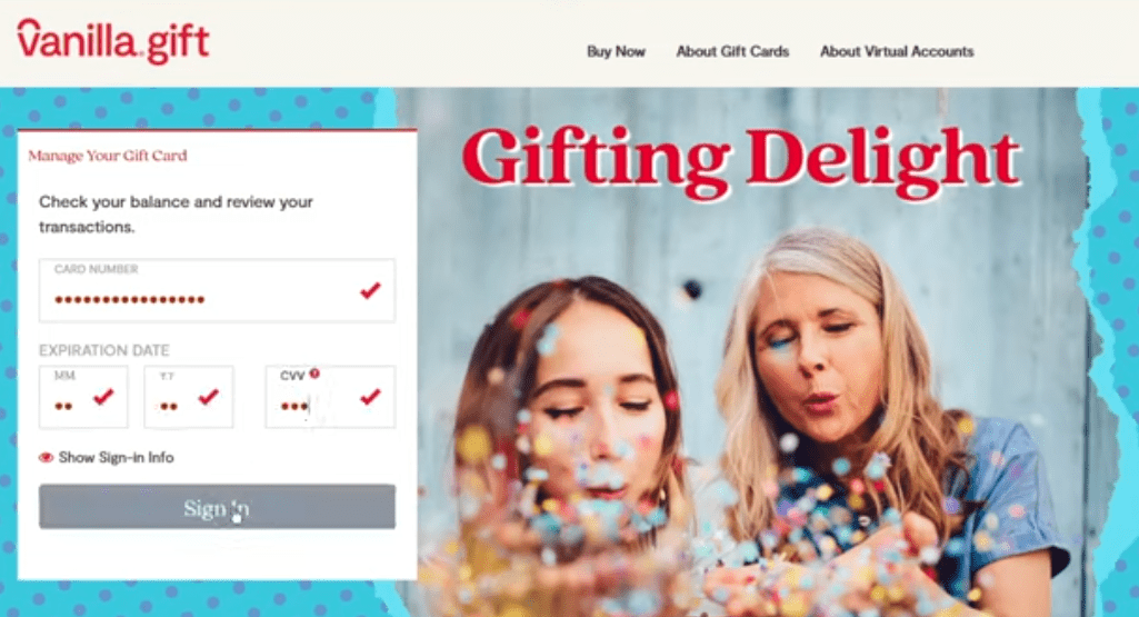 Vanilla gift card activation on website