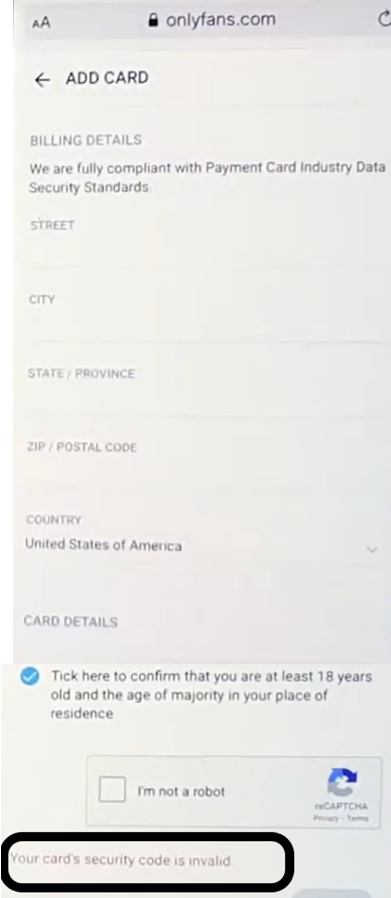 onlyfans amex card added error