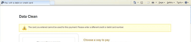 paypal rejected card